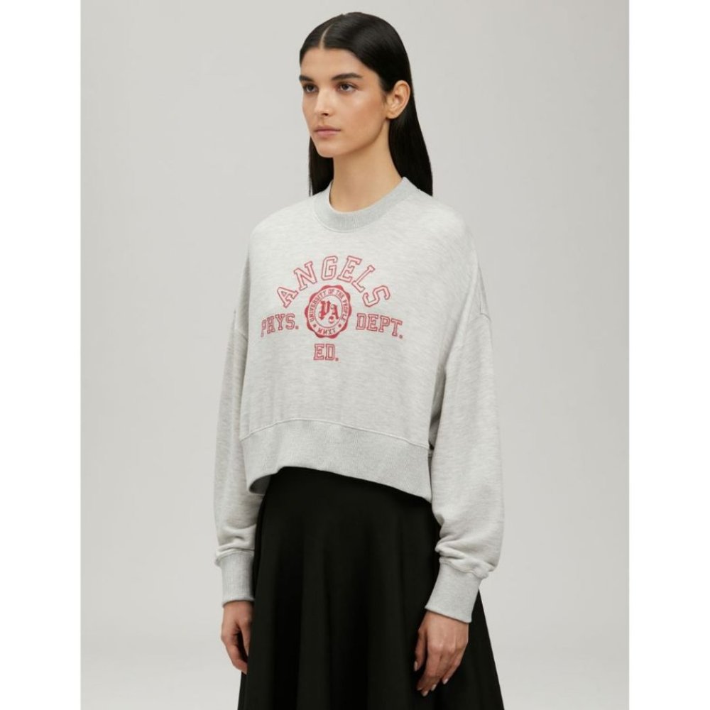 Palm Angels College Cropped Sweatshirt Melange Grey Red Size Medium